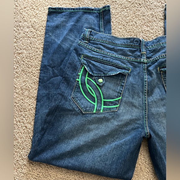 COOGI vintage button fly green embroidered pocket mens denim jeans size 40 x 34 - Picture 10 of 14